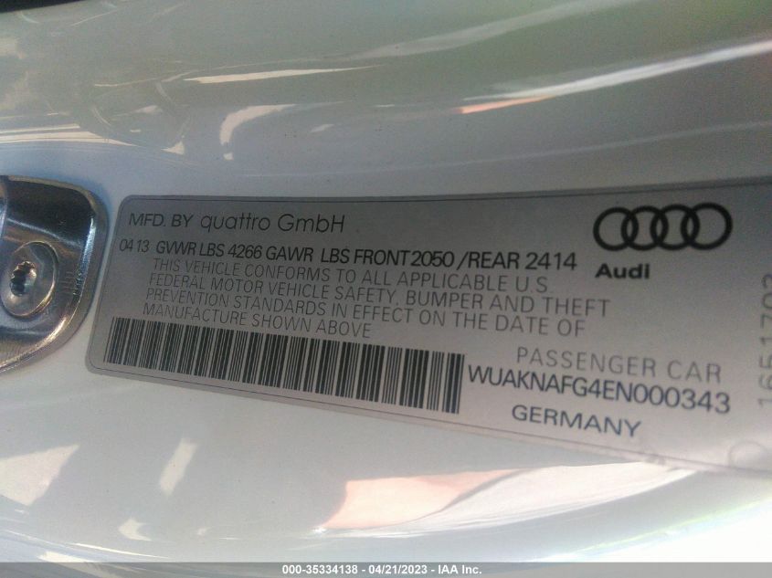 2014 AUDI R8 V10 PLUS - WUAKNAFG4EN000343