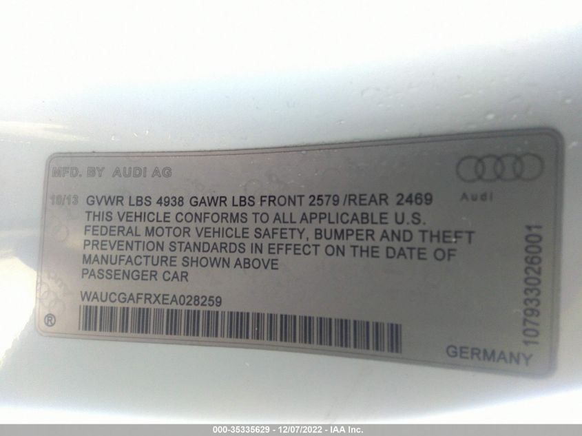 2014 AUDI S5 PREMIUM PLUS WAUCGAFRXEA028259