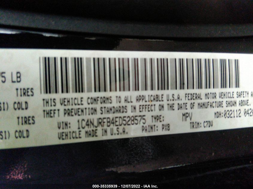 2014 JEEP PATRIOT LATITUDE 1C4NJRFB4ED528575