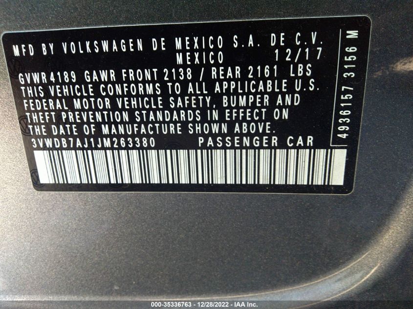 2018 VOLKSWAGEN JETTA 1.4T - 3VWDB7AJ1JM263380