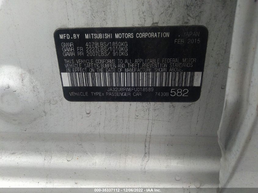 2015 MITSUBISHI LANCER GT JA32U8FW8FU018589