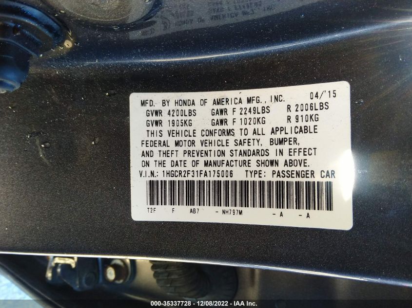 2015 HONDA ACCORD LX - 1HGCR2F31FA175006