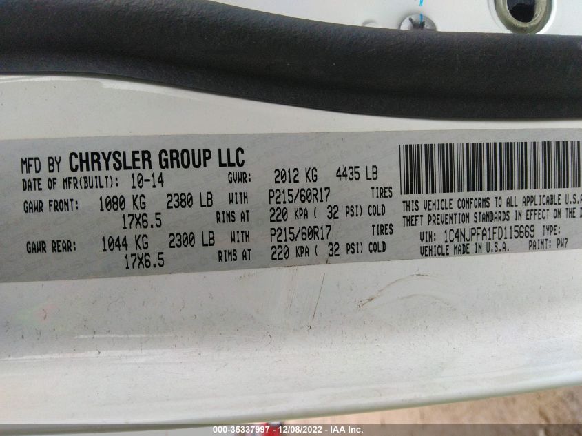 2015 JEEP PATRIOT HIGH ALTITUDE EDITION 1C4NJPFA1FD115669