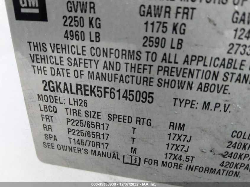 2015 GMC TERRAIN SLE 2GKALREK5F6145095