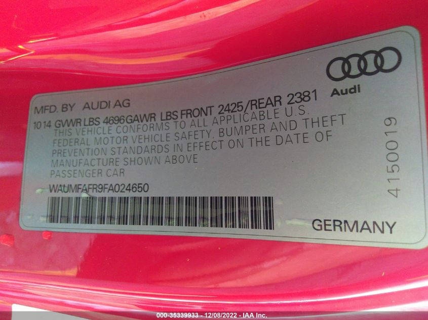 2015 AUDI A5 PREMIUM PLUS WAUMFAFR9FA024650