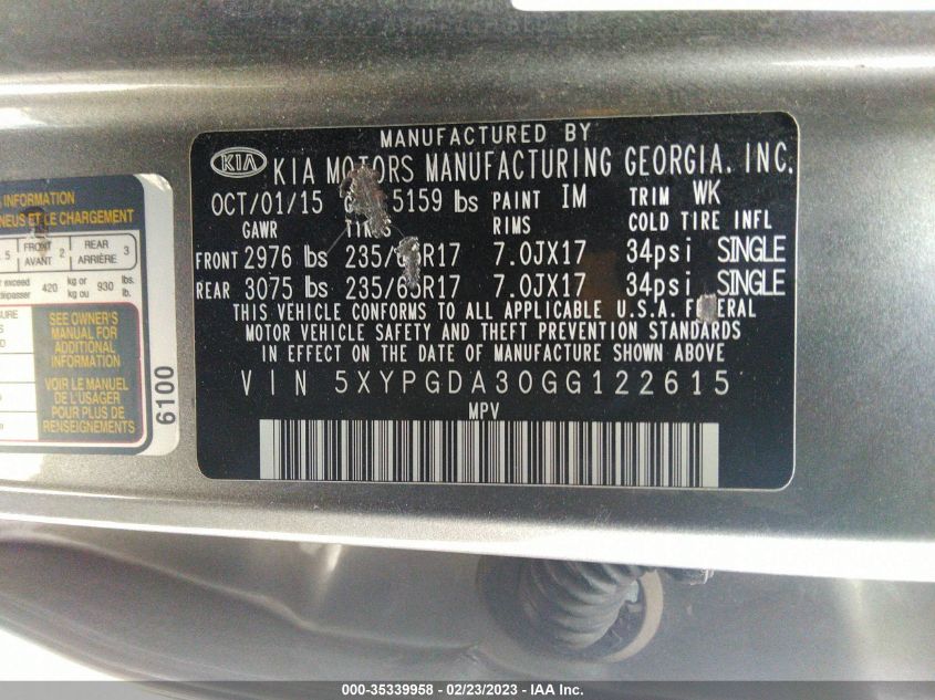 2016 KIA SORENTO LX - 5XYPGDA30GG122615