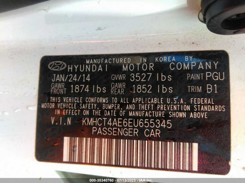 2014 HYUNDAI ACCENT GLS - KMHCT4AE6EU655345