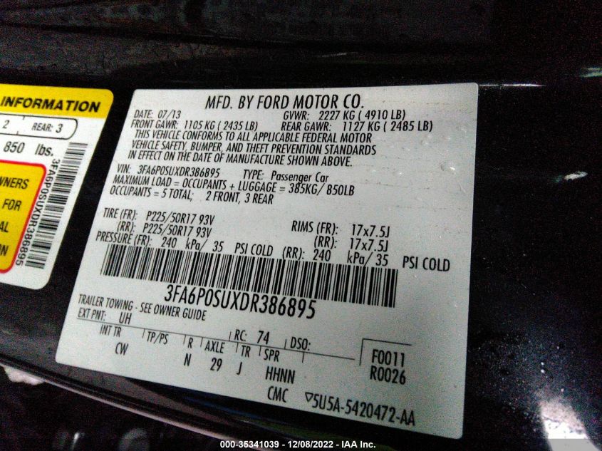 2013 FORD FUSION ENERGI TITANIUM - 3FA6P0SUXDR386895