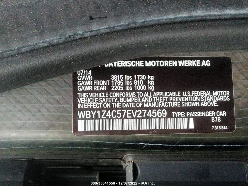2014 BMW I3 WBY1Z4C57EV274569