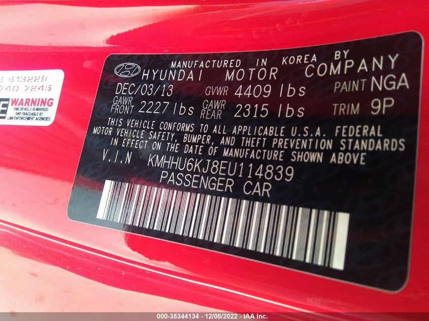 2014 HYUNDAI GENESIS COUPE 3.8 ULTIMATE KMHHU6KJ8EU114839