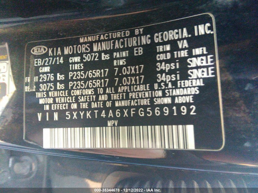 2015 KIA SORENTO LX - 5XYKT4A6XFG569192