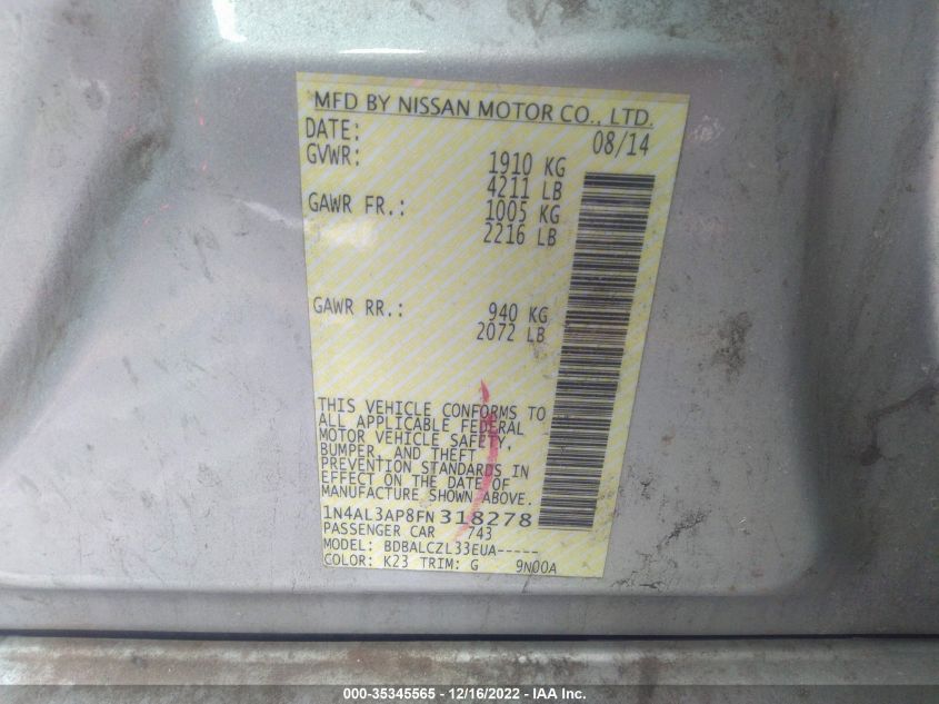 2015 NISSAN ALTIMA 2.5 - 1N4AL3AP8FN318278