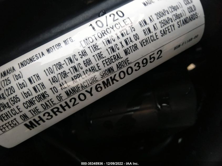 2021 YAMAHA MT-03 MH3RH20Y6MK003952