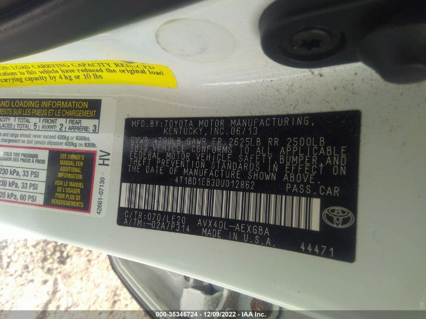 2013 TOYOTA AVALON HYBRID XLE PREMIUM 4T1BD1EB3DU012862