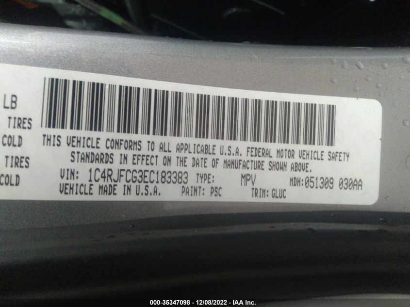 2014 JEEP GRAND CHEROKEE OVERLAND 1C4RJFCG3EC183383
