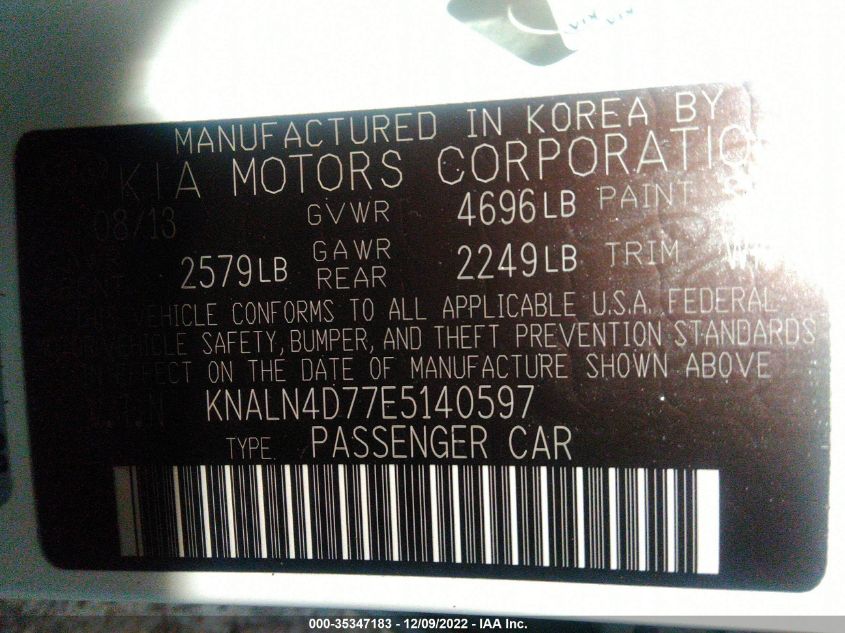 2014 KIA CADENZA PREMIUM KNALN4D77E5140597