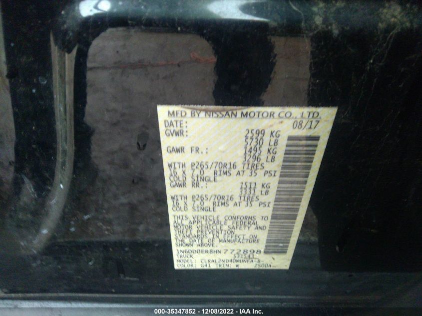 2017 NISSAN FRONTIER SV V6 - 1N6DD0ER8HN772898