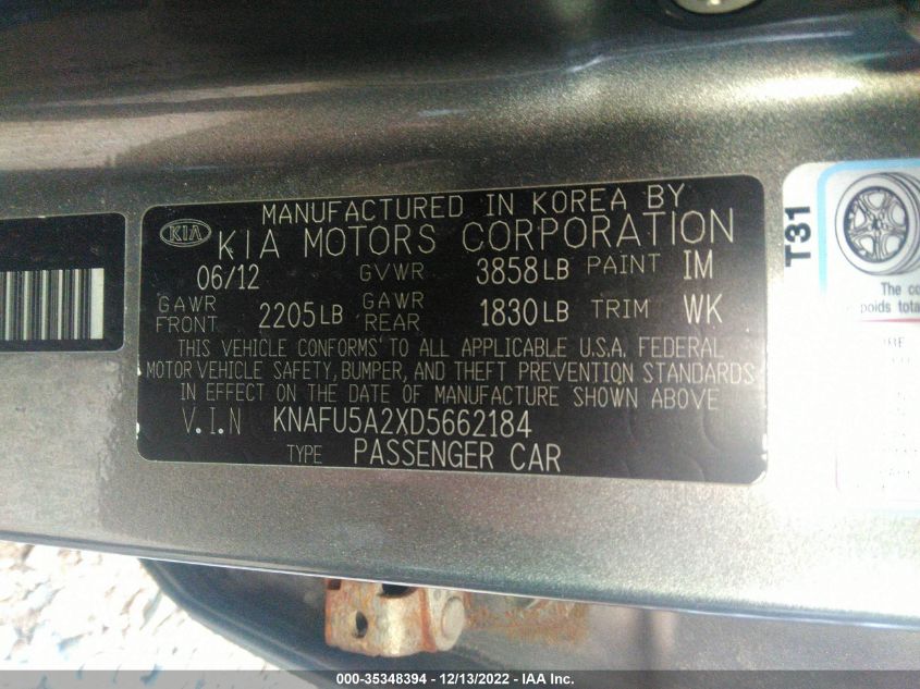 2013 KIA FORTE 5-DOOR EX KNAFU5A2XD5662184