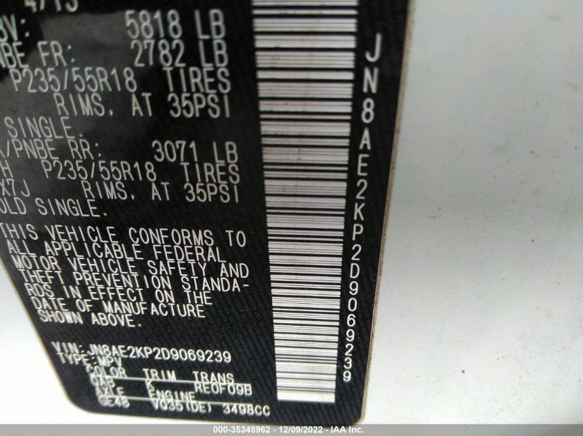 2013 NISSAN QUEST SL - JN8AE2KP2D9069239