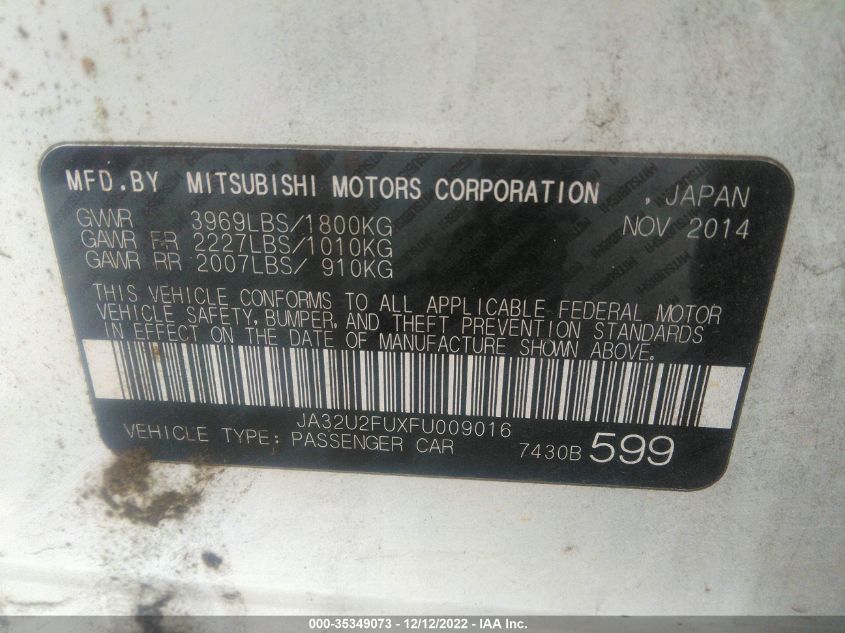 2015 MITSUBISHI LANCER ES JA32U2FUXFU009016