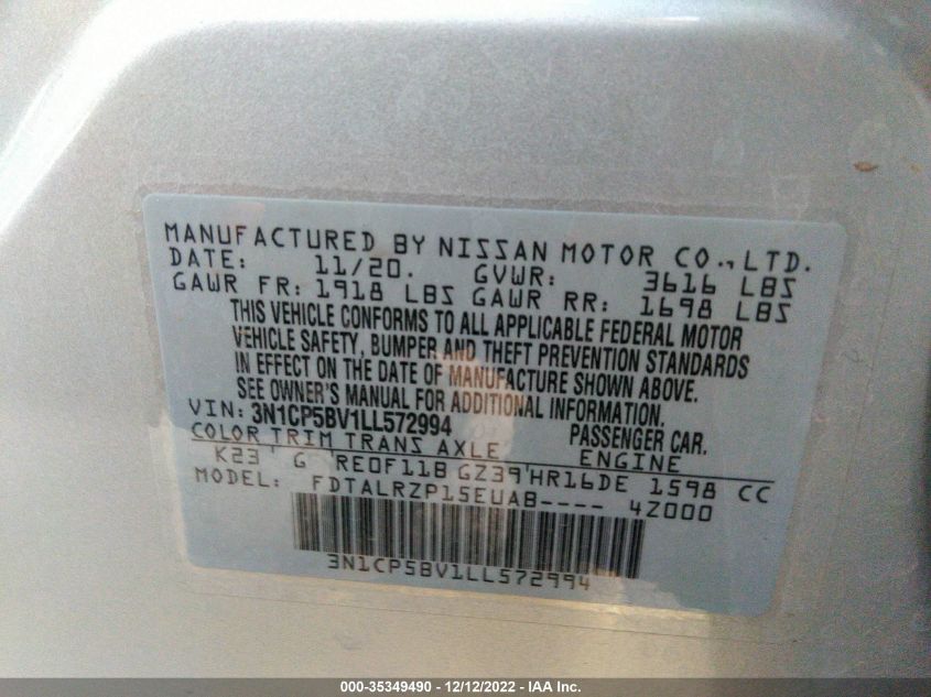 2020 NISSAN KICKS S - 3N1CP5BV1LL572994