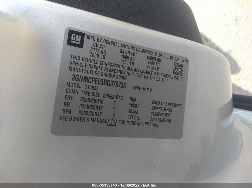 2013 CHEVROLET AVALANCHE LT 3GNMCFE03DG379735