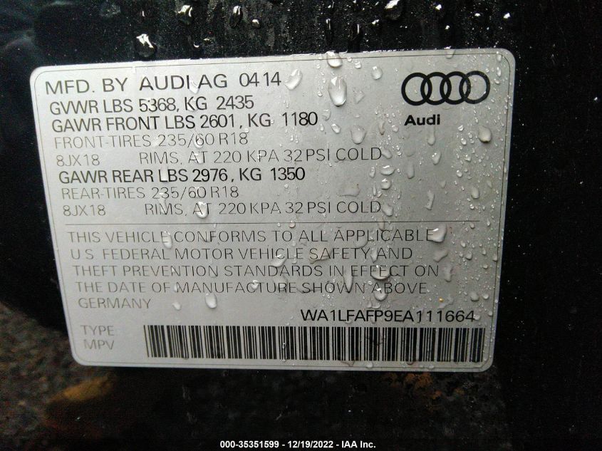 2014 AUDI Q5 PREMIUM PLUS WA1LFAFP9EA111664