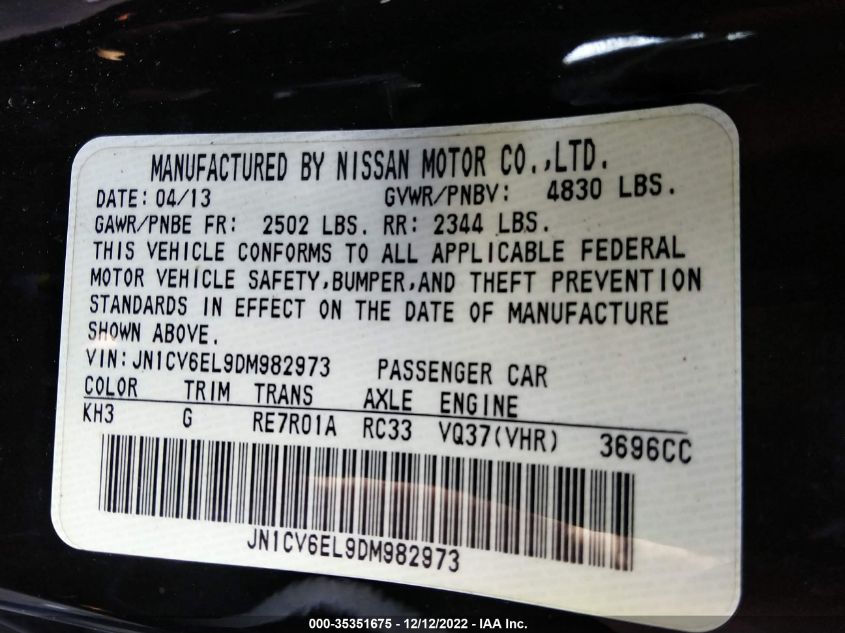 2013 INFINITI G37 COUPE X JN1CV6EL9DM982973