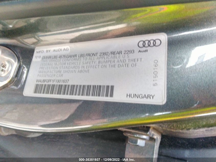 2015 AUDI S3/A3 2.0T PREMIUM WAUBFGFF1F1001637