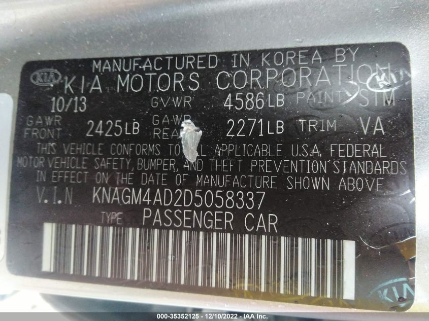 2013 KIA OPTIMA HYBRID LX - KNAGM4AD2D5058337