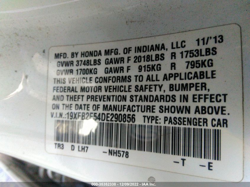 2013 HONDA CIVIC SDN LX 19XFB2F54DE290856