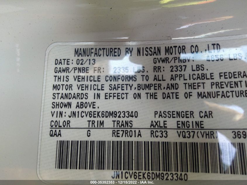 2013 INFINITI G37 COUPE JOURNEY JN1CV6EK6DM923340