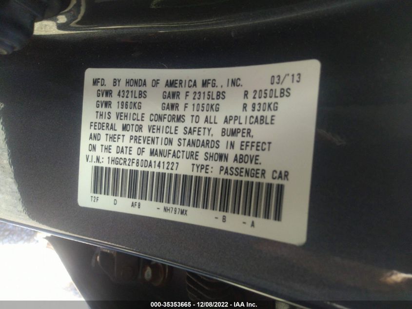2013 HONDA ACCORD SDN EX-L 1HGCR2F80DA141227