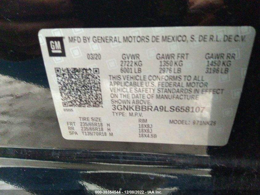 2020 CHEVROLET BLAZER LT - 3GNKBBRA9LS658107