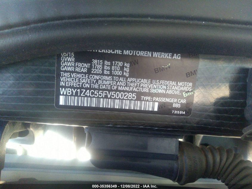 2015 BMW I3 WBY1Z4C55FV500285