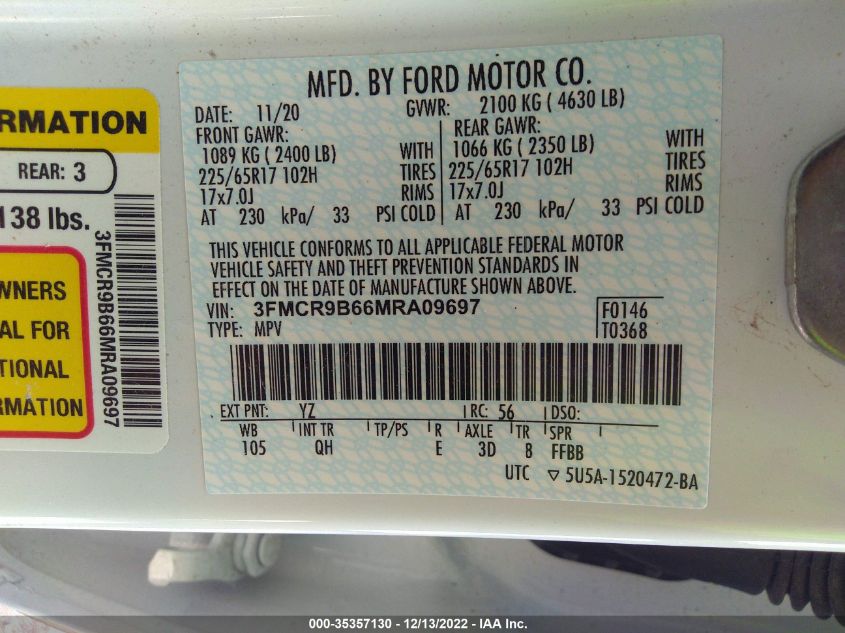 2021 FORD BRONCO SPORT BIG BEND 3FMCR9B66MRA09697