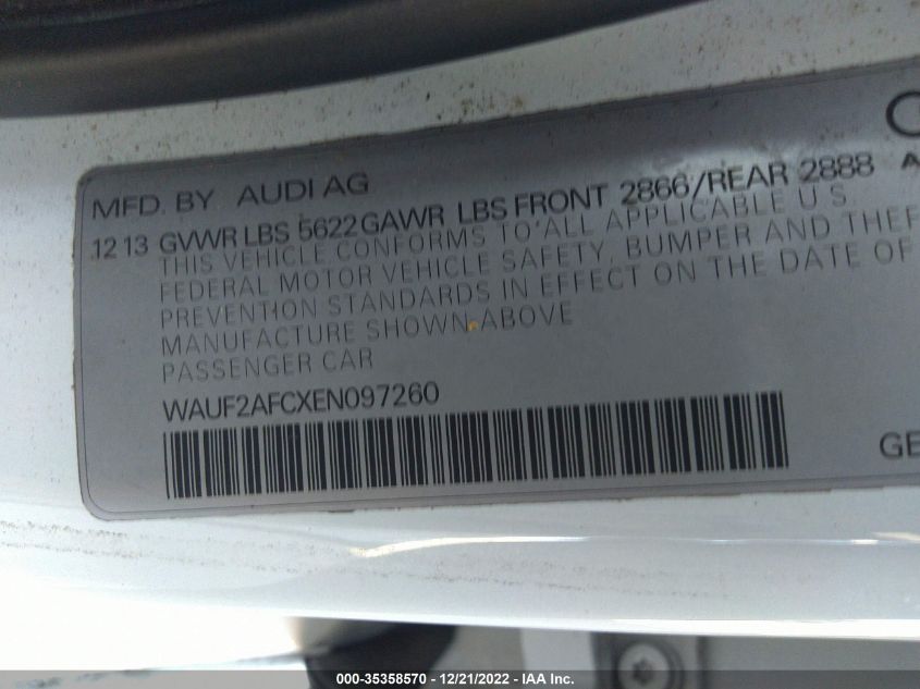 2014 AUDI S6 PRESTIGE WAUF2AFCXEN097260