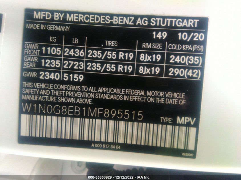 VIN W1N0G8EB1MF895515 2021 MERCEDES-BENZ GLC no.9