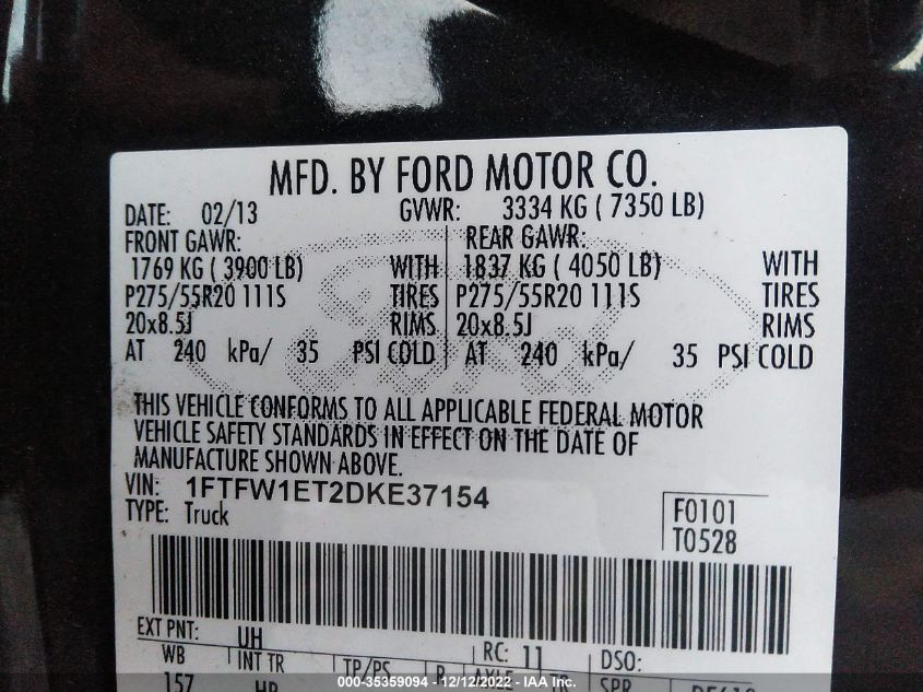 2013 FORD F-150 XL/XLT/FX4/LARIAT 1FTFW1ET2DKE37154