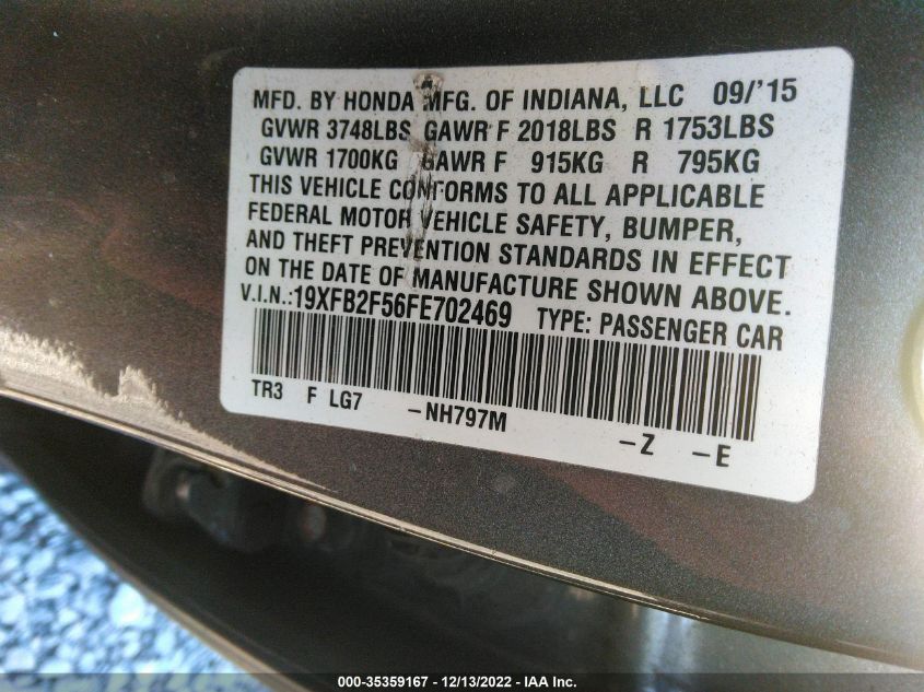 2015 HONDA CIVIC SEDAN LX 19XFB2F56FE702469
