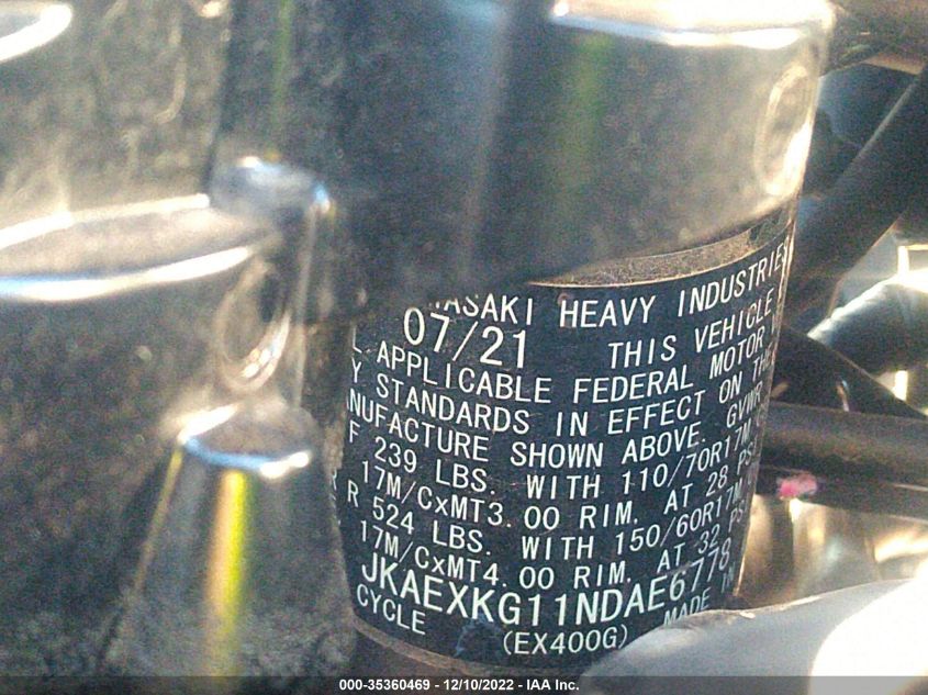 2022 KAWASAKI EX400 JKAEXKG11NDAE6778