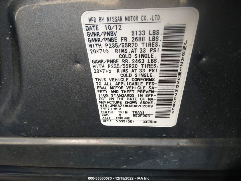 2013 NISSAN MURANO LE - JN8AZ1MU3DW202609