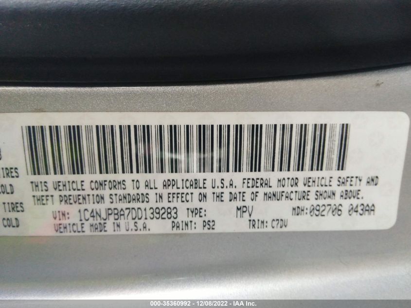 2013 JEEP PATRIOT SPORT 1C4NJPBA7DD139283