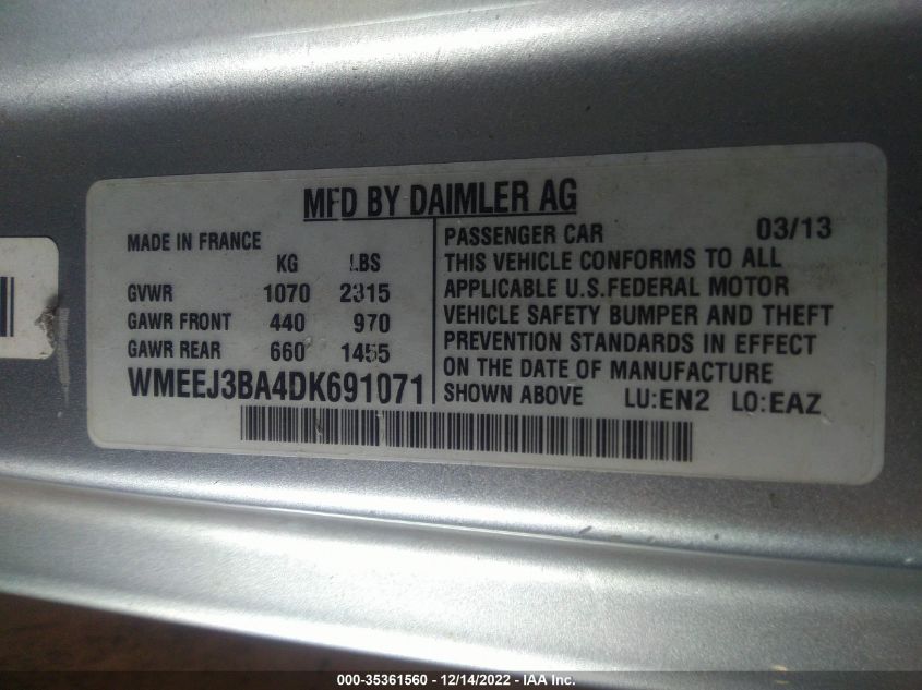 2013 SMART FORTWO PURE/PASSION WMEEJ3BA4DK691071