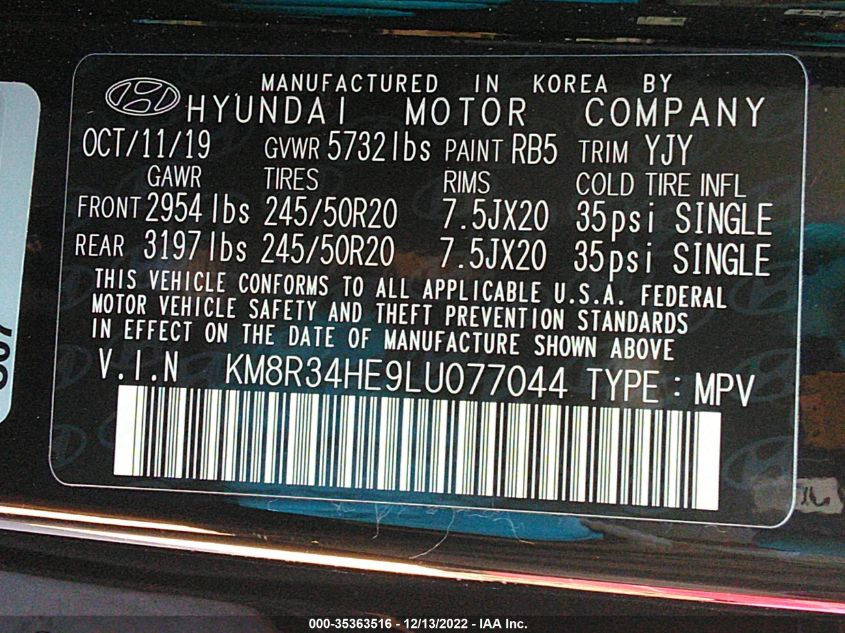 KM8R34HE9LU077044 Hyundai Palisade SEL 9