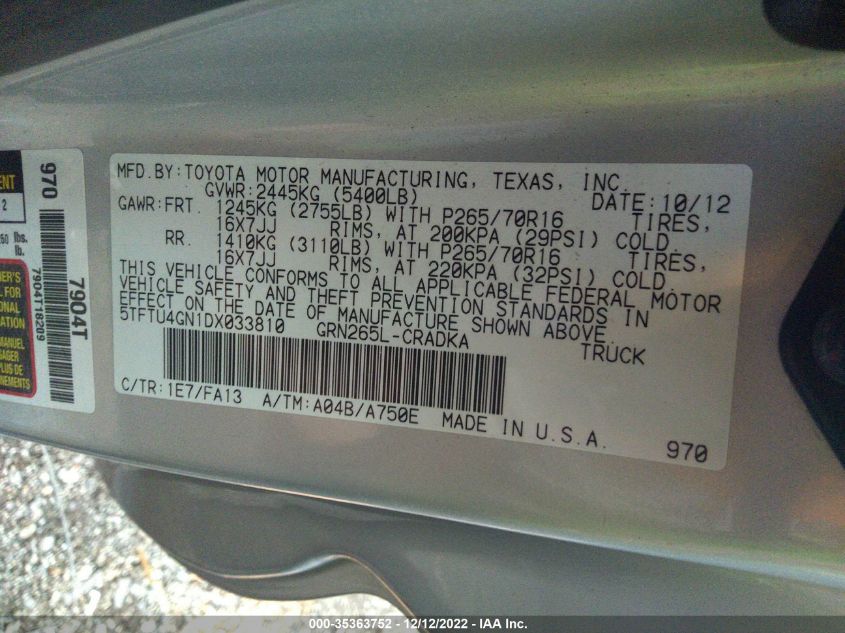 2013 TOYOTA TACOMA PRERUNNER 5TFTU4GN1DX033810