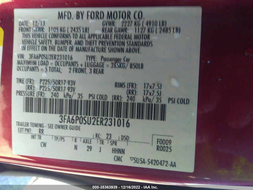 2014 FORD FUSION ENERGI TITANIUM 3FA6P0SU2ER231016