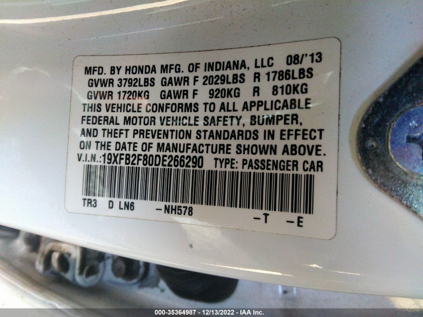 2013 HONDA CIVIC SDN EX 19XFB2F80DE266290