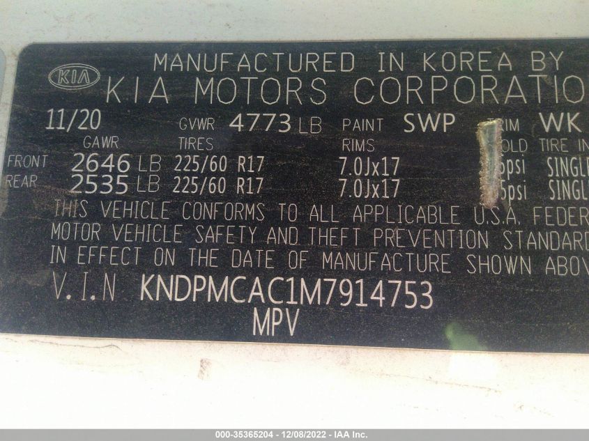 2021 KIA SPORTAGE LX - KNDPMCAC1M7914753