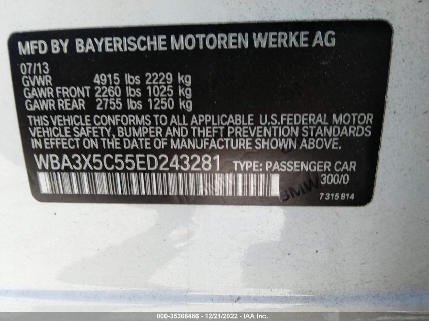 2014 BMW 3 SERIES GRAN TURISMO 328I XDRIVE WBA3X5C55ED243281